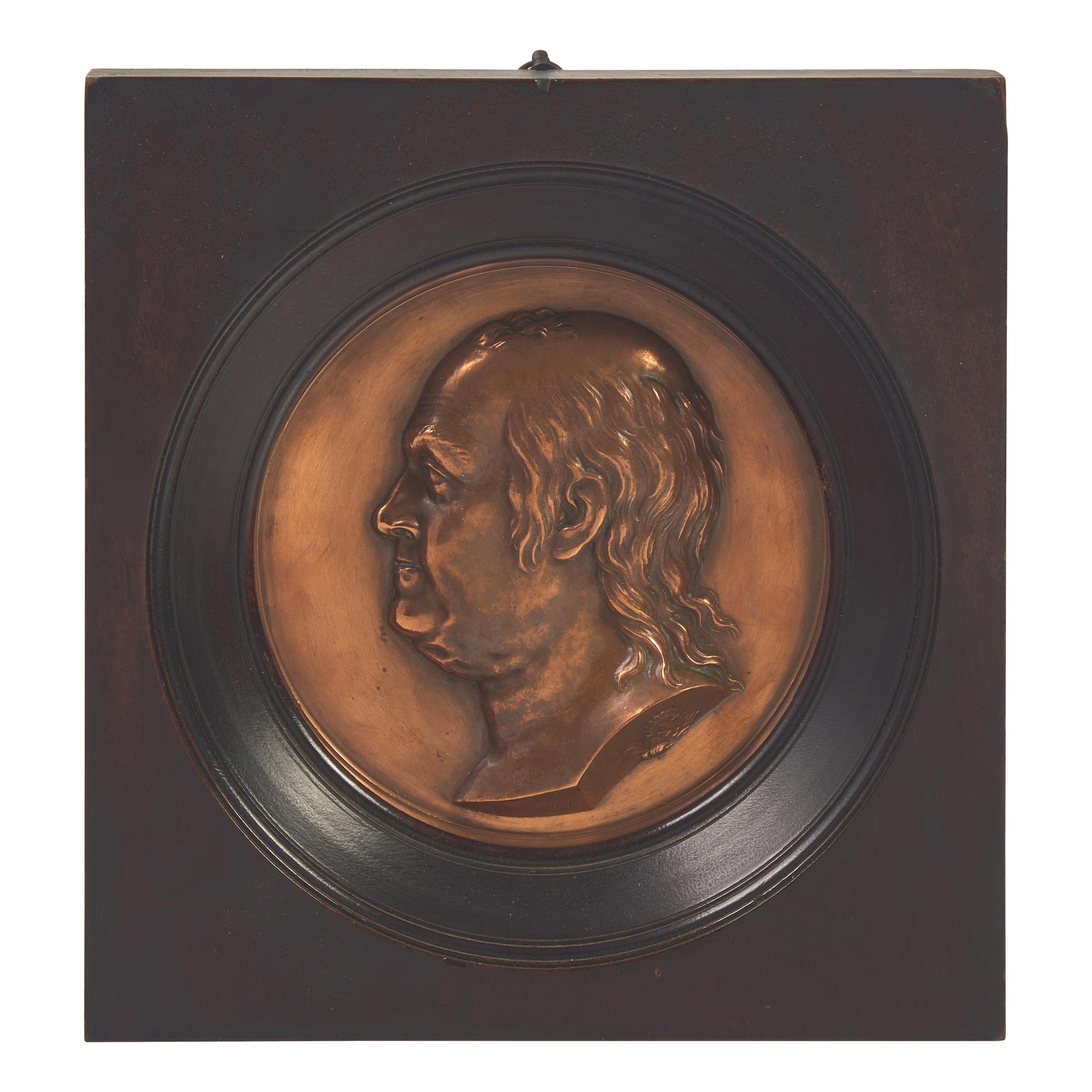 After Jean-Baptiste Nini (Italian, 1717-1786), A Profile Portrait Bas-Relief Plaque of Benjamin Franklin