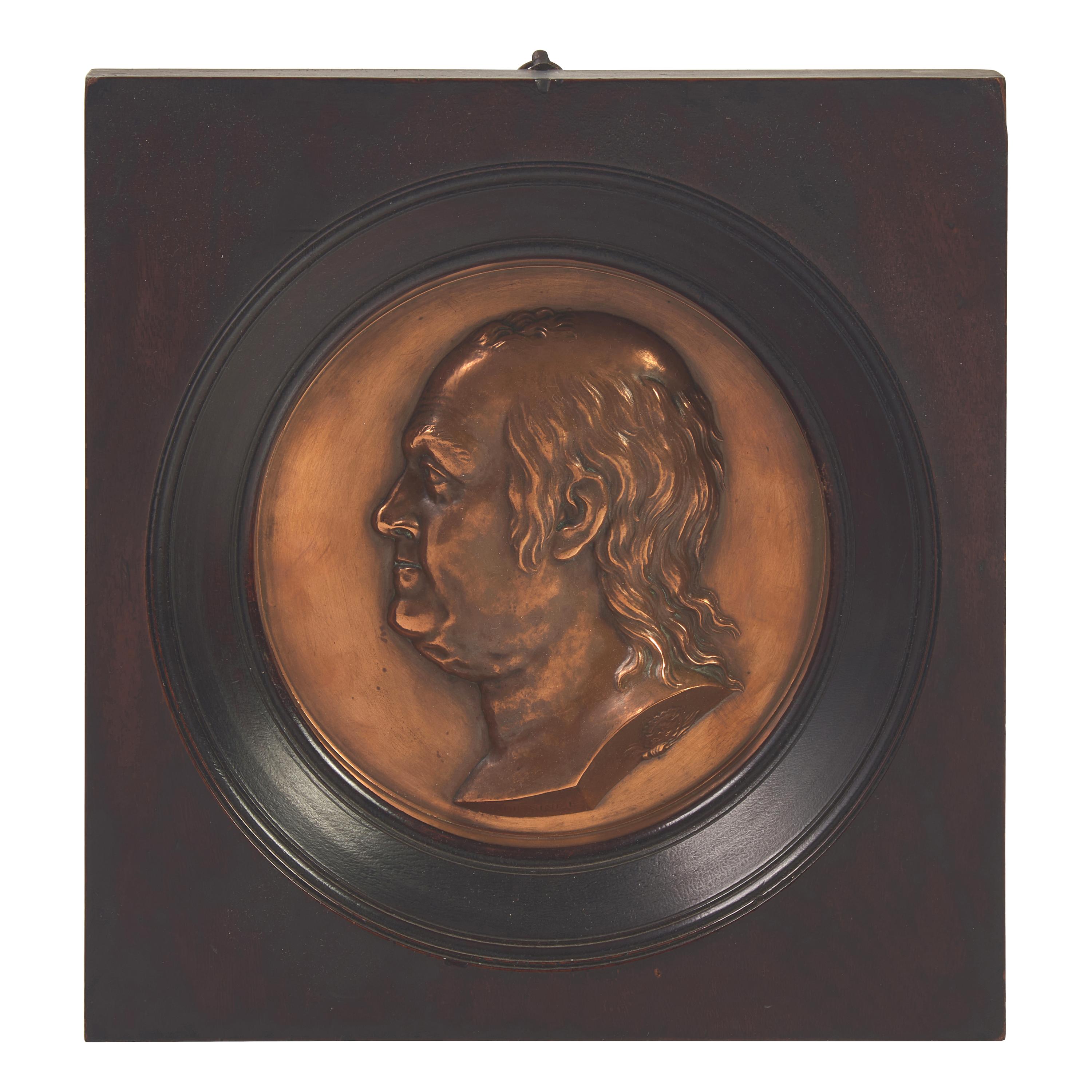 After Jean-Baptiste Nini (Italian, 1717-1786), A Profile Portrait Bas-Relief Plaque of Benjamin Franklin