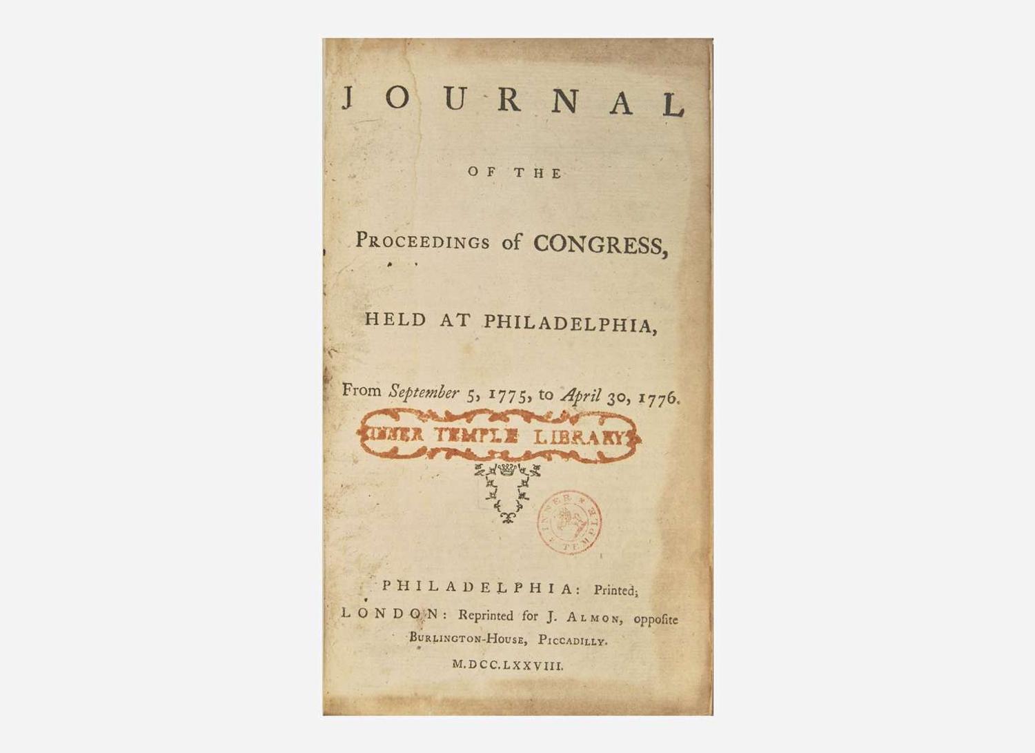 [Americana] Journals of the Proceedings of Congress, etc., 1774-1775