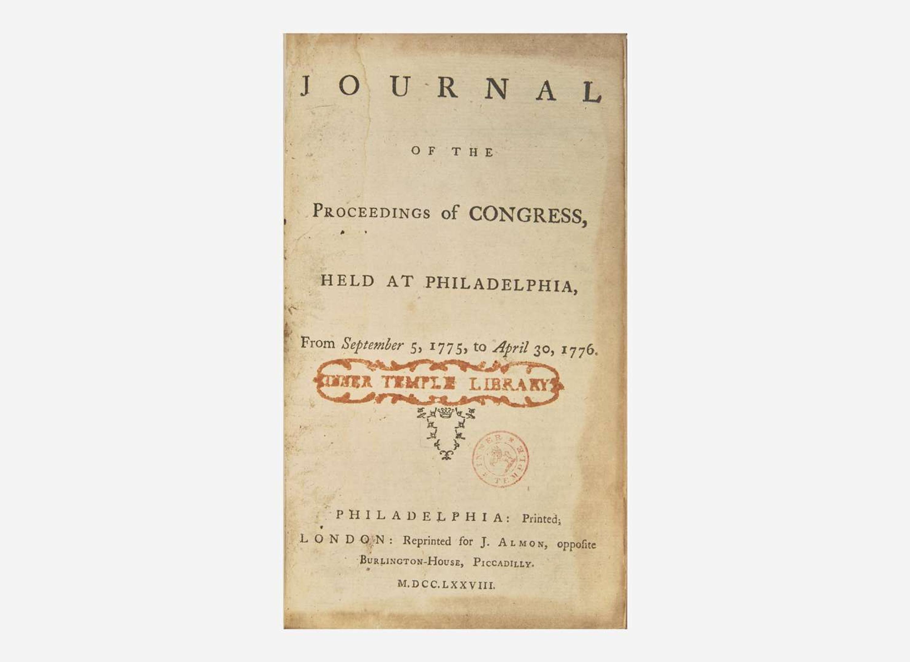 [Americana] Journals of the Proceedings of Congress, etc., 1774-1775