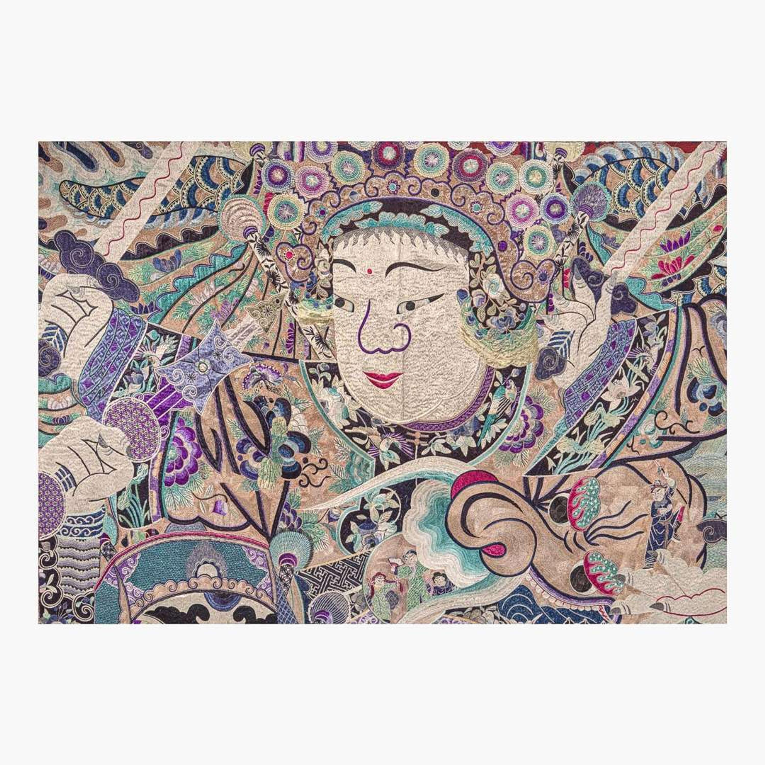 A very large and unusual Chinese silk-embroidered tapestry 巨幅京剧人物挂毯 Late Qing dynasty ??