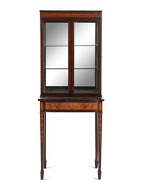 A George III Style Mahogany and Satinwood Vitrine Cabinet