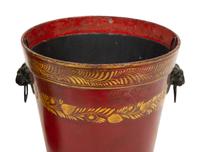 A Pair of French Red and Gilt Tole Peinte Cache Pots