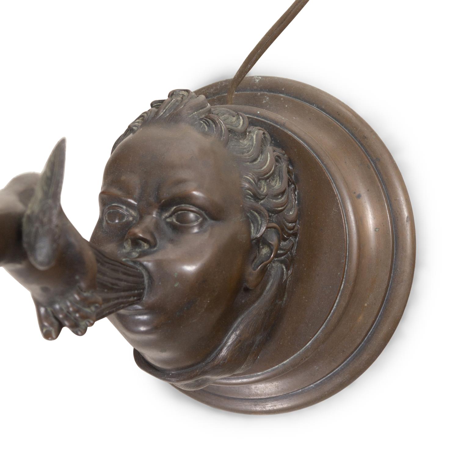 A Continental Bronze Newel Post Lamp
