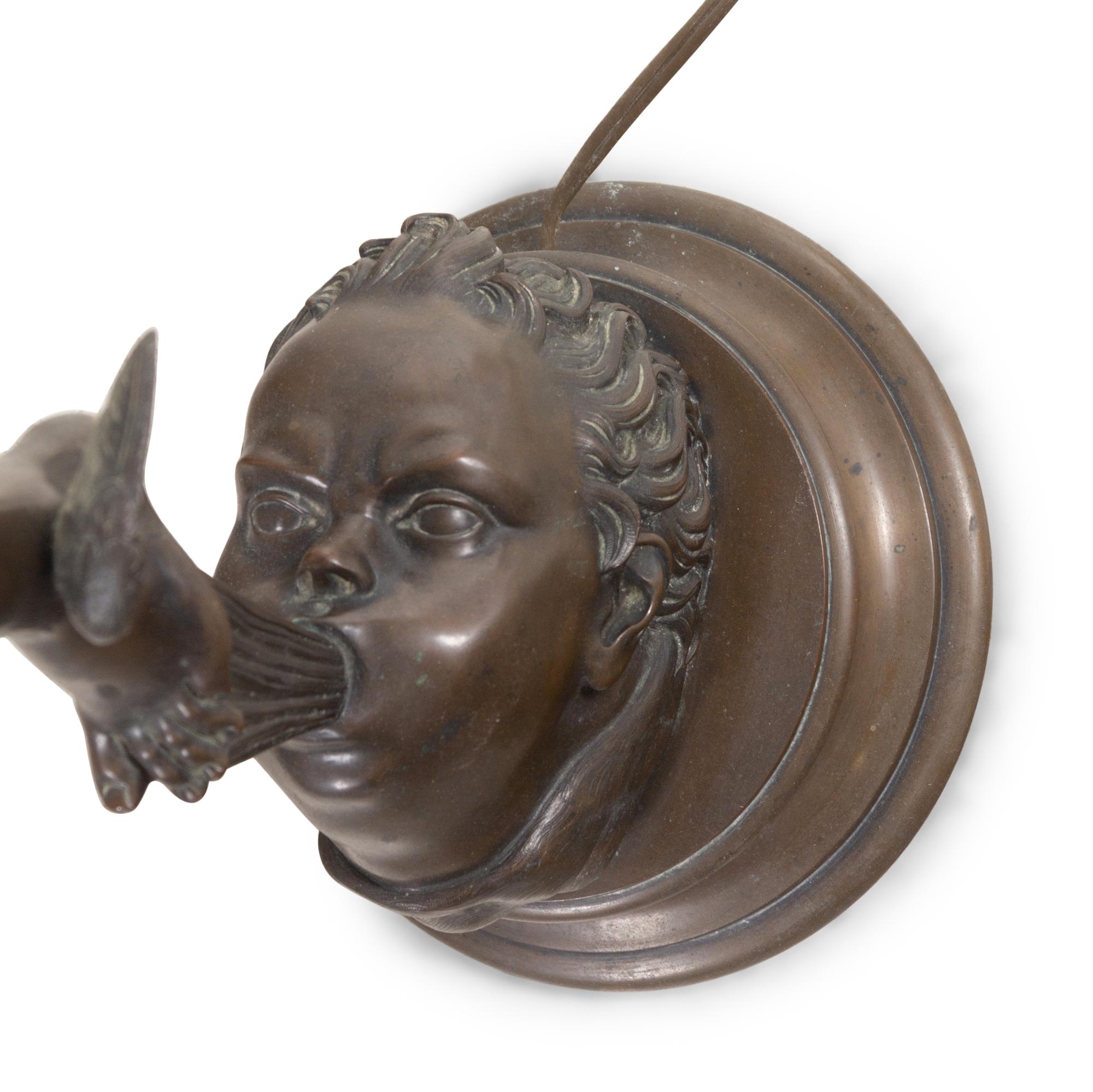 A Continental Bronze Newel Post Lamp