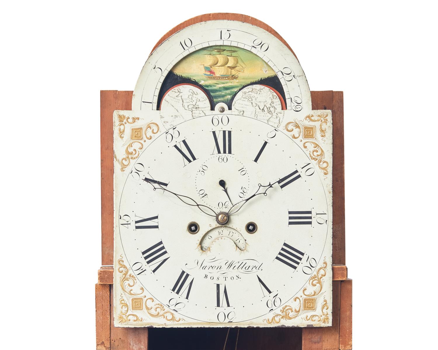 A Federal Carved Mahogany Labeled Tall Case Clock, Aaron Willard (1757-1844), Boston, MA, Circa 1810