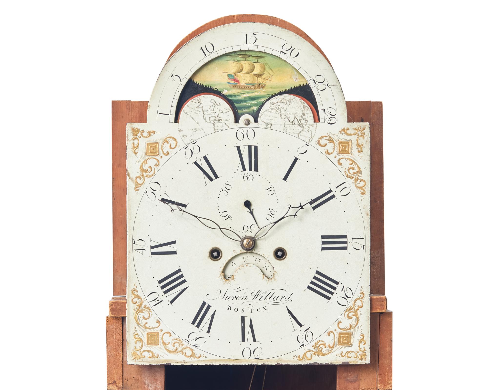 A Federal Carved Mahogany Labeled Tall Case Clock, Aaron Willard (1757-1844), Boston, MA, Circa 1810