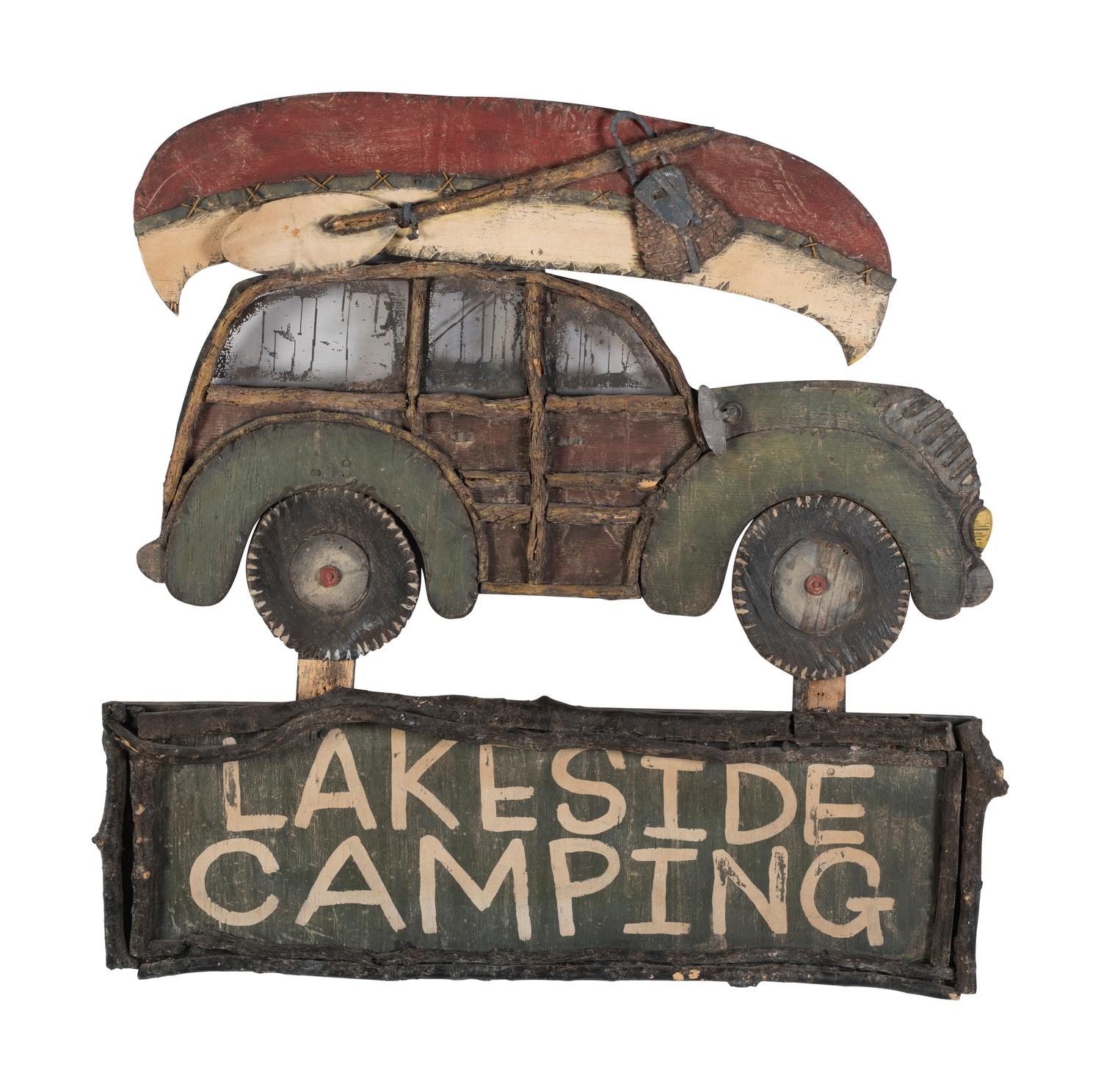 A Mixed Media 'Lakeside Camping' Sign
