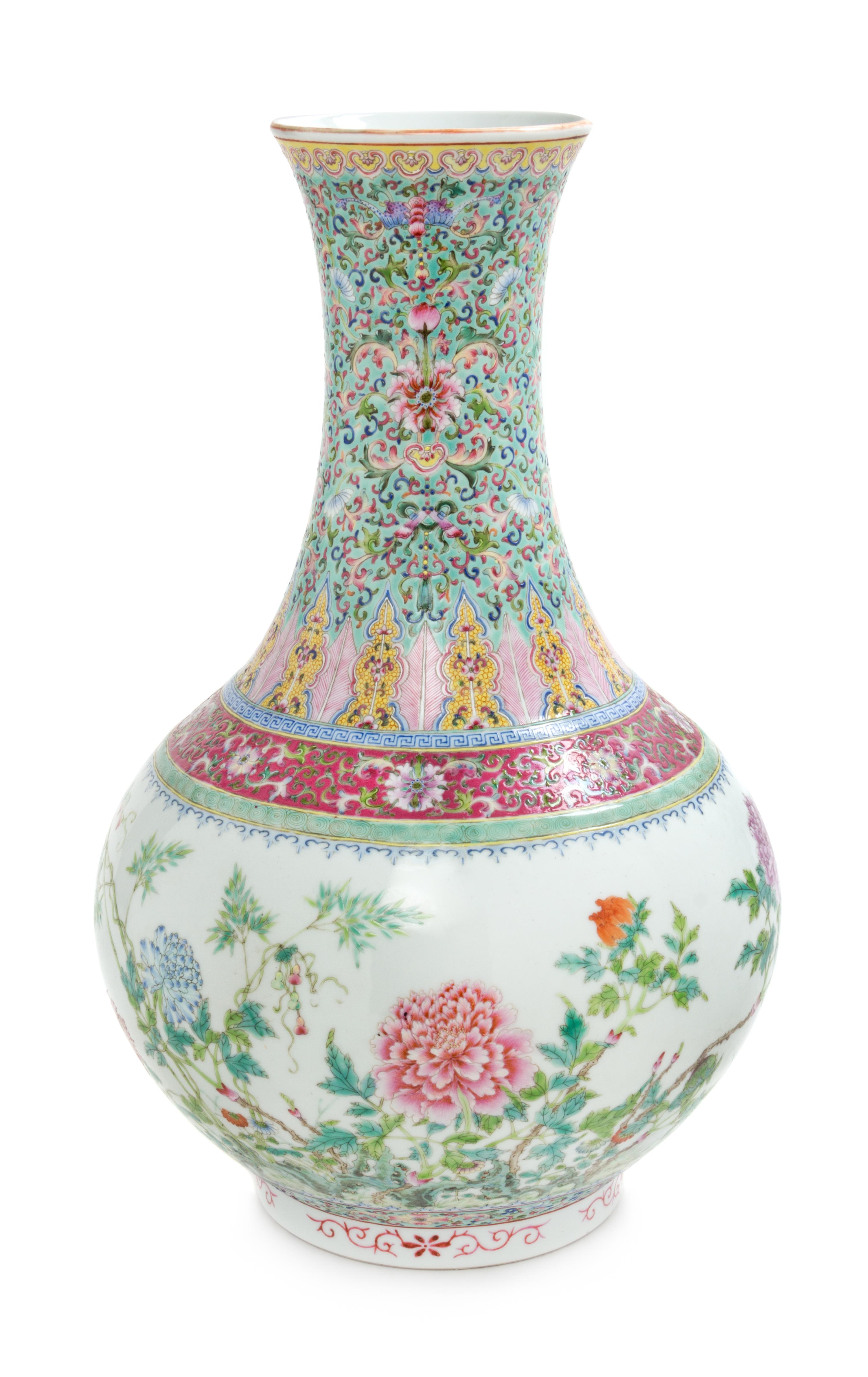 A Famille Rose Porcelain Vase Height 15 1/2 inches. — EARLY 20TH CENTURY