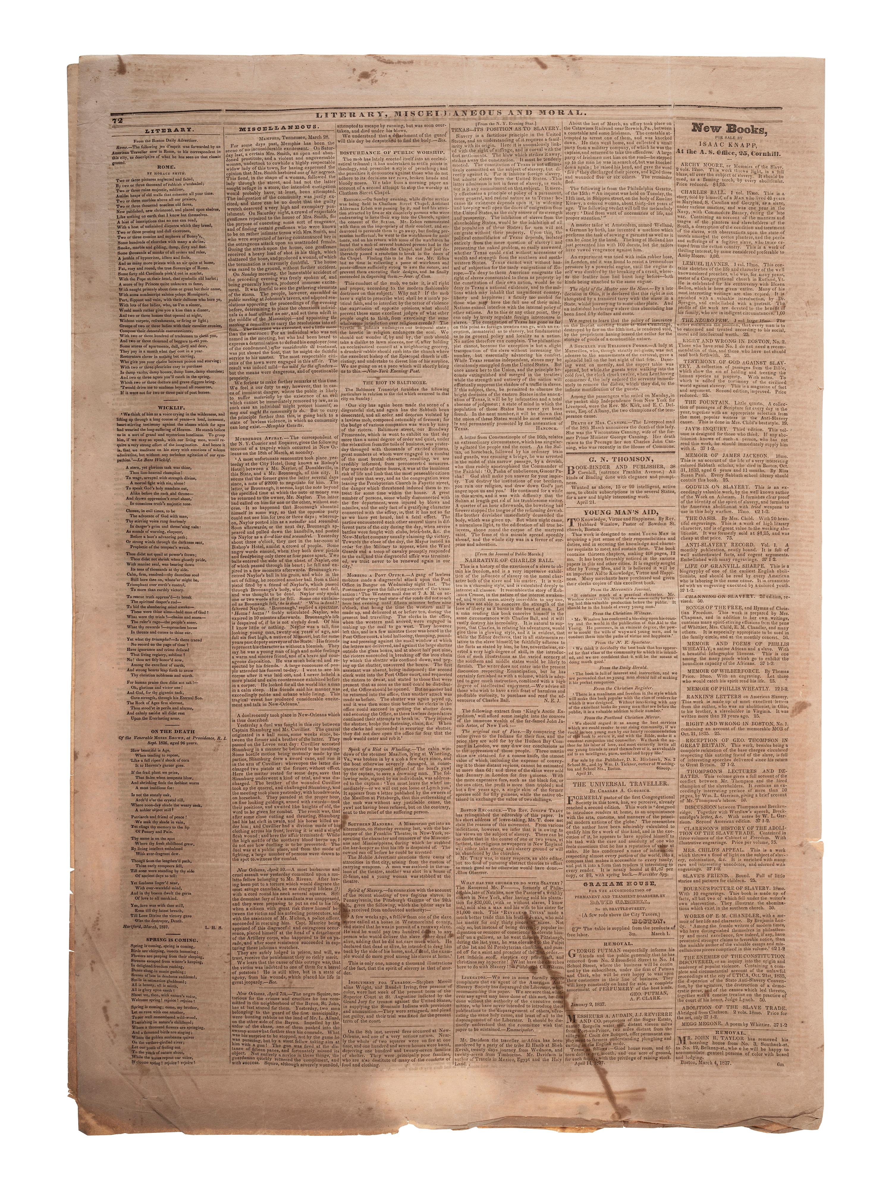 [ABOLITION] The Liberator . 1837 copy attrib. to prominent Quakers active in the Underground Railroad