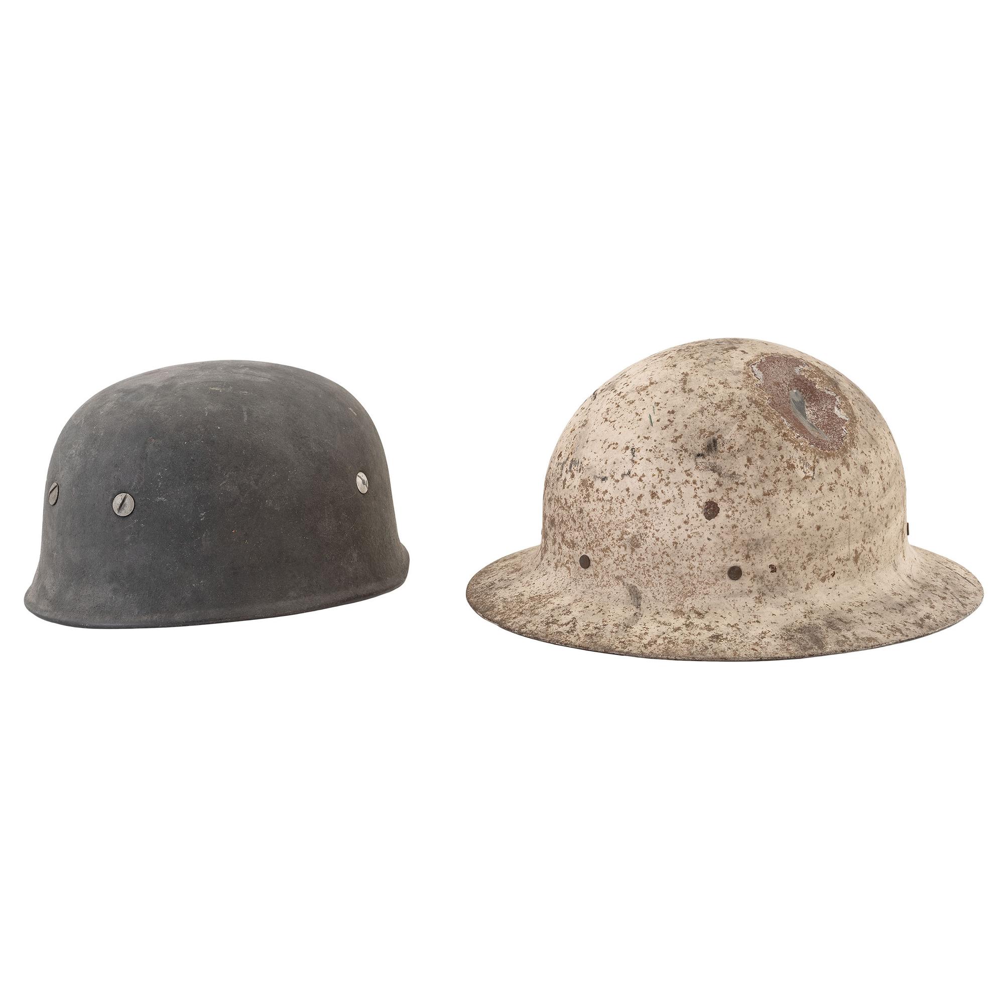 WWII German Paratrooper M38 Fallschirmjager Helmet and American Civil Defense Helmet