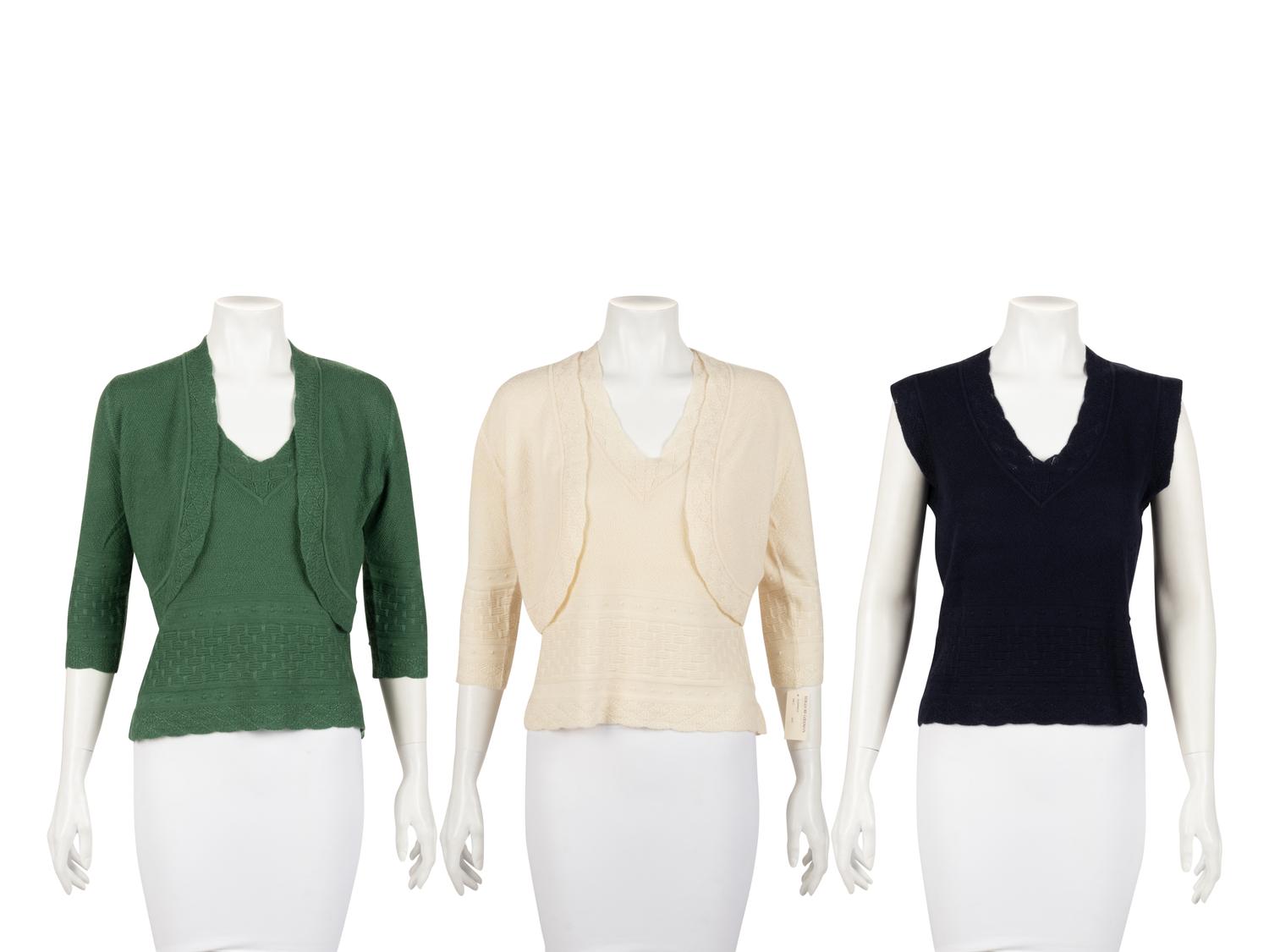 Five Carolina Herrera Knit Top Pieces: Two Twin Sets and One Sleeveless Top, 2000s