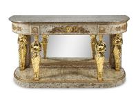 A Directoire Style Painted and Parcel-Gilt Granite-Top Console Table