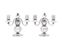 A Pair of Georg Jensen Silver Two-Light Candelabra