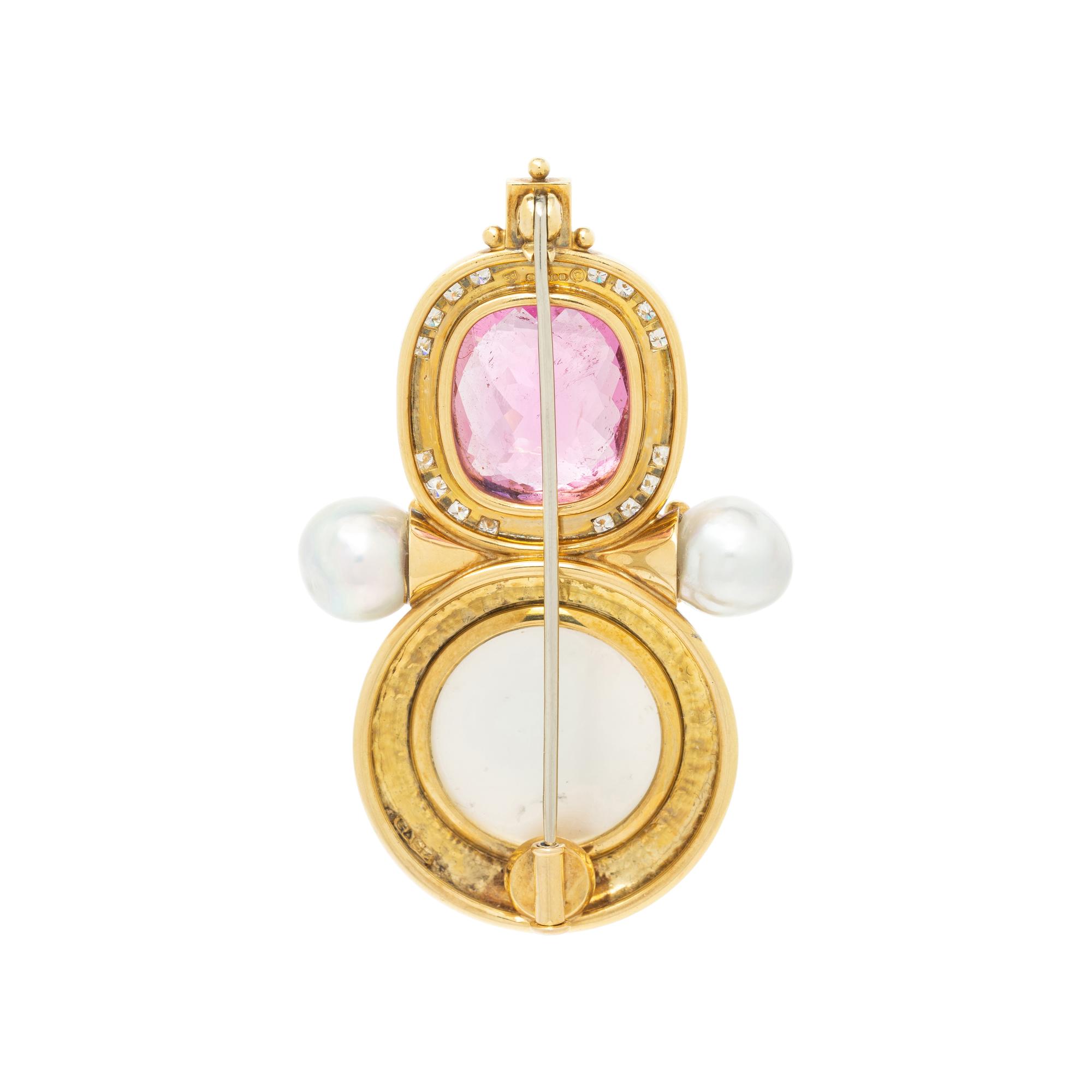 ELIZABETH GAGE, YELLOW GOLD AND MULTIGEM BROOCH
