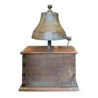 A Bronze Time Clock Bell on Wood Base 12" W x 8" D x 19" H — Italy