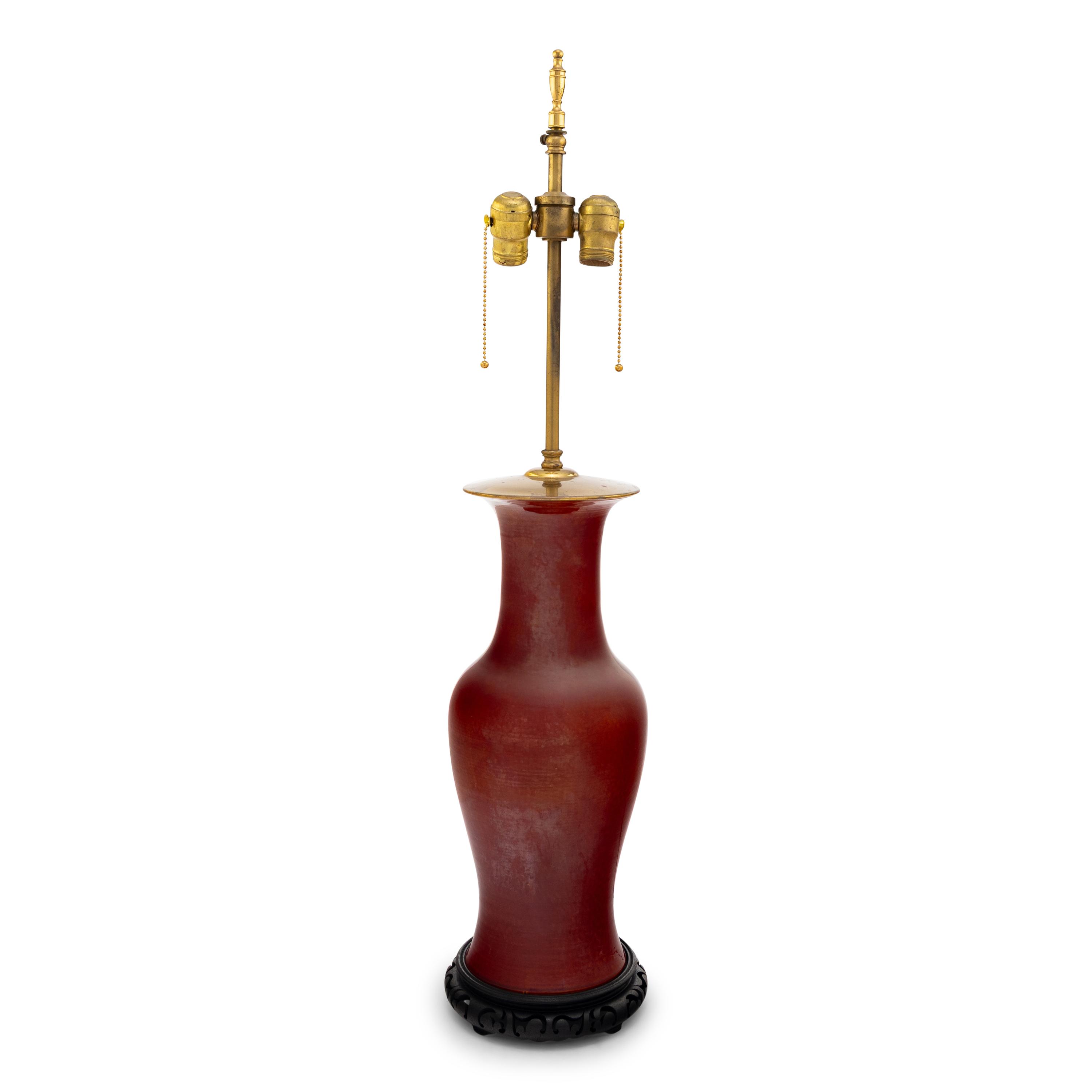 A Warren Kessler Oxblood-Glazed Vase Mounted as a Lamp