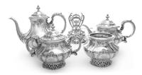 An American Silver Four-Piece Tea and Coffee Service, Jennings Silver Co., Irvington, NY, comprising a teapot, a coffee pot, a covered