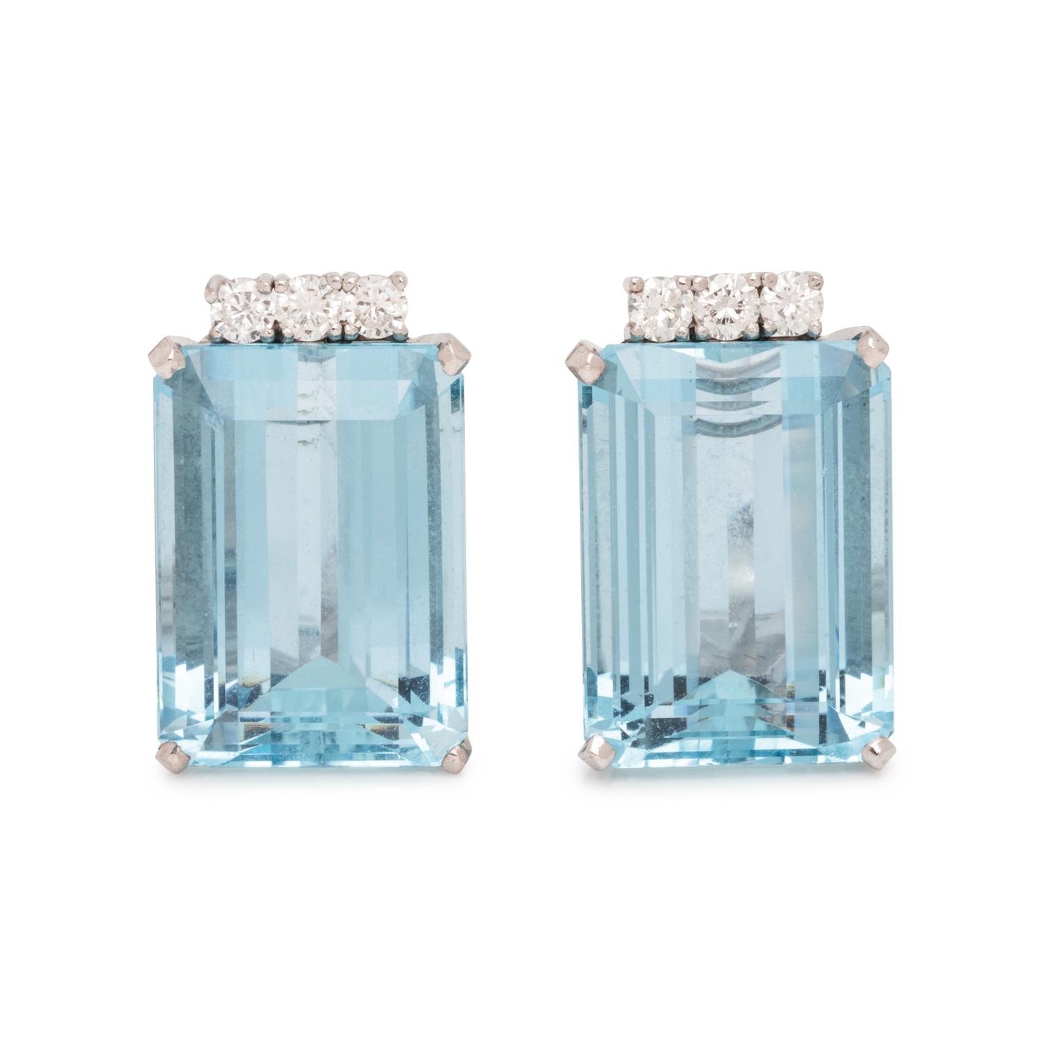 AQUAMARINE AND DIAMOND EARCLIPS