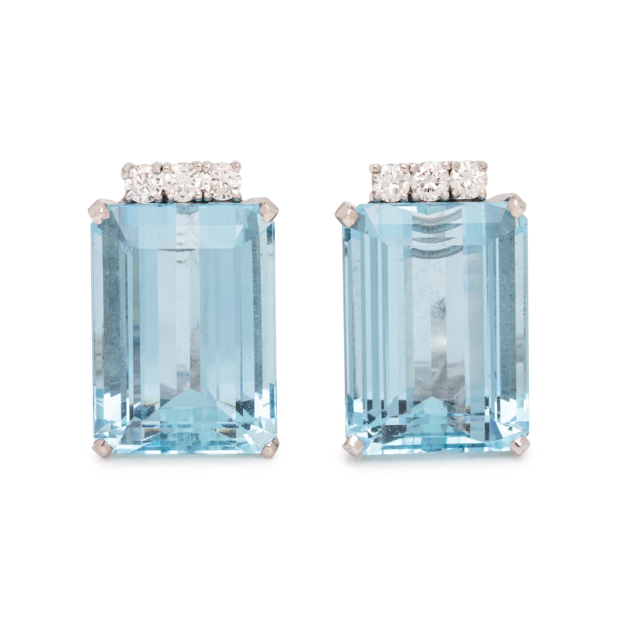 AQUAMARINE AND DIAMOND EARCLIPS