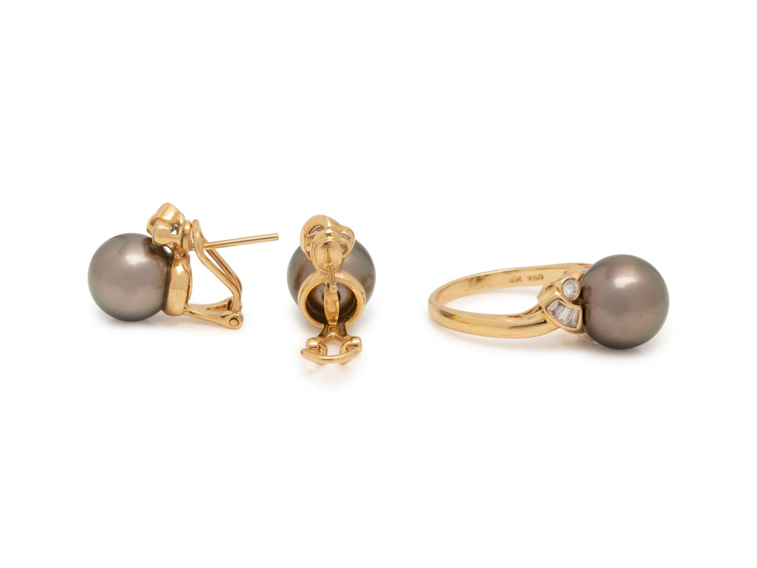 CULTURED TAHITIAN PEARL AND DIAMOND SET
