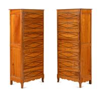 A Pair of French Fruitwood and Parcel-Ebonized Semaniers