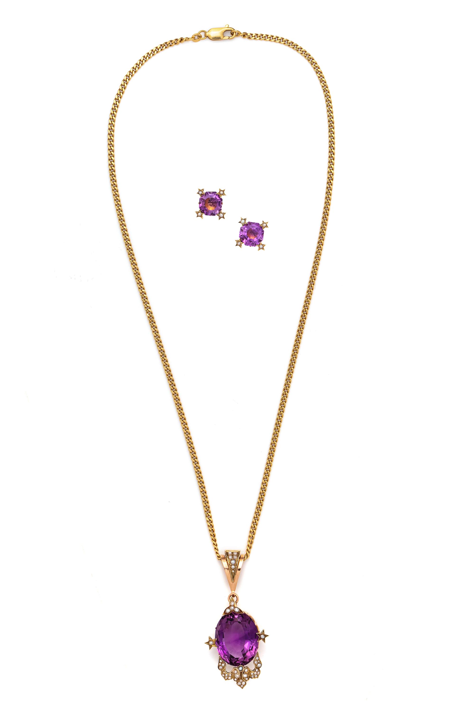 COLLECTION OF AMETHYST AND SEED PEARL JEWELRY