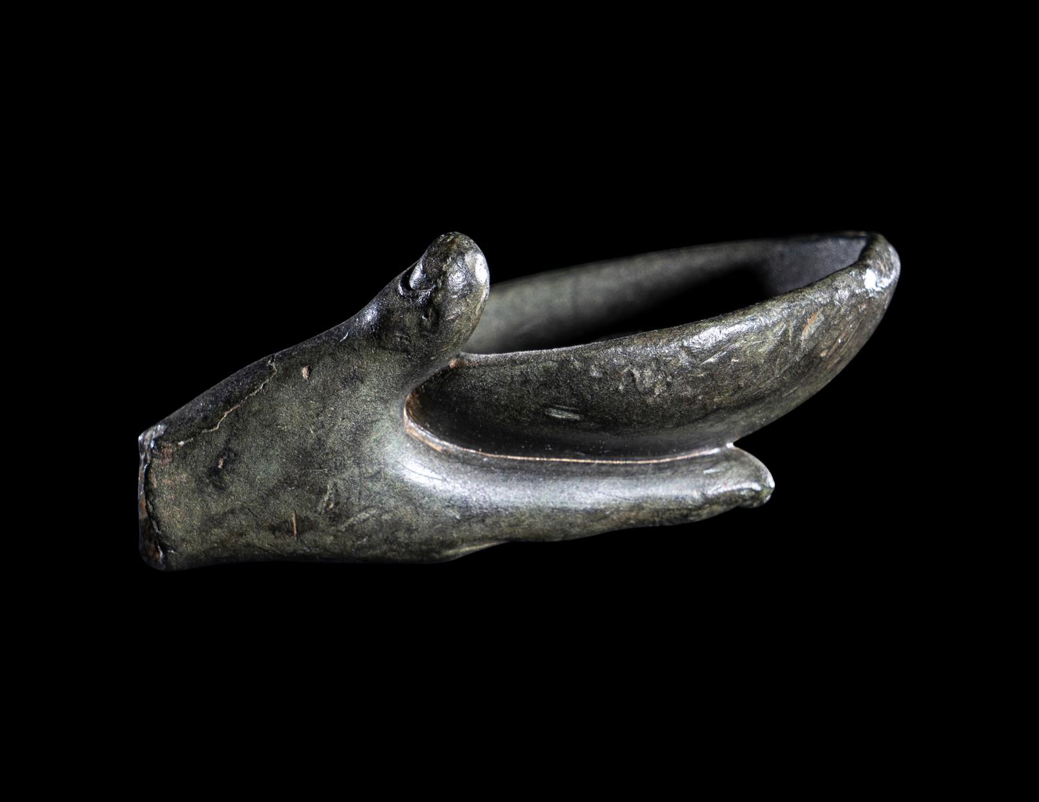 A Greek Bronze Hand of a Satyr Holding a Phiale
