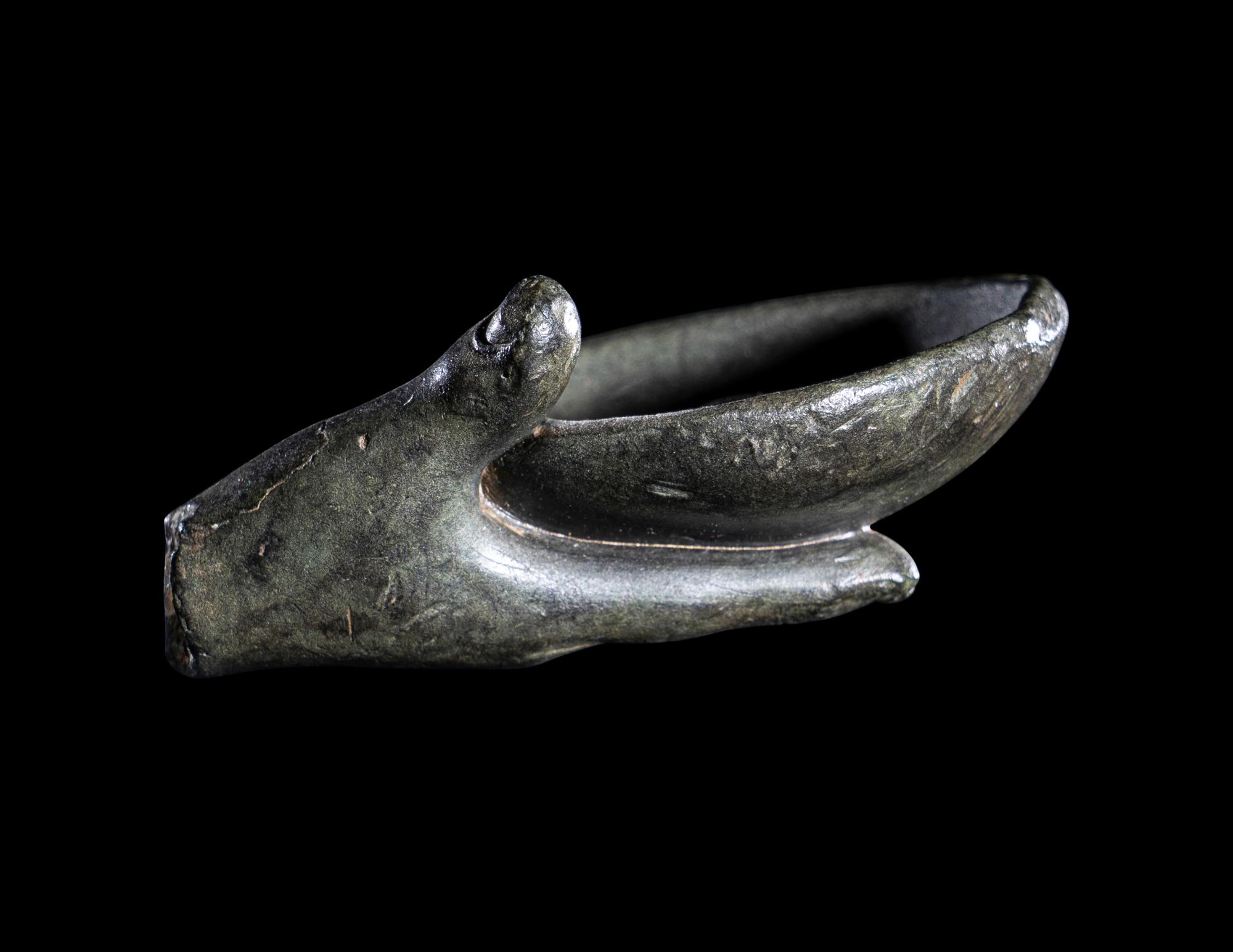 A Greek Bronze Hand of a Satyr Holding a Phiale