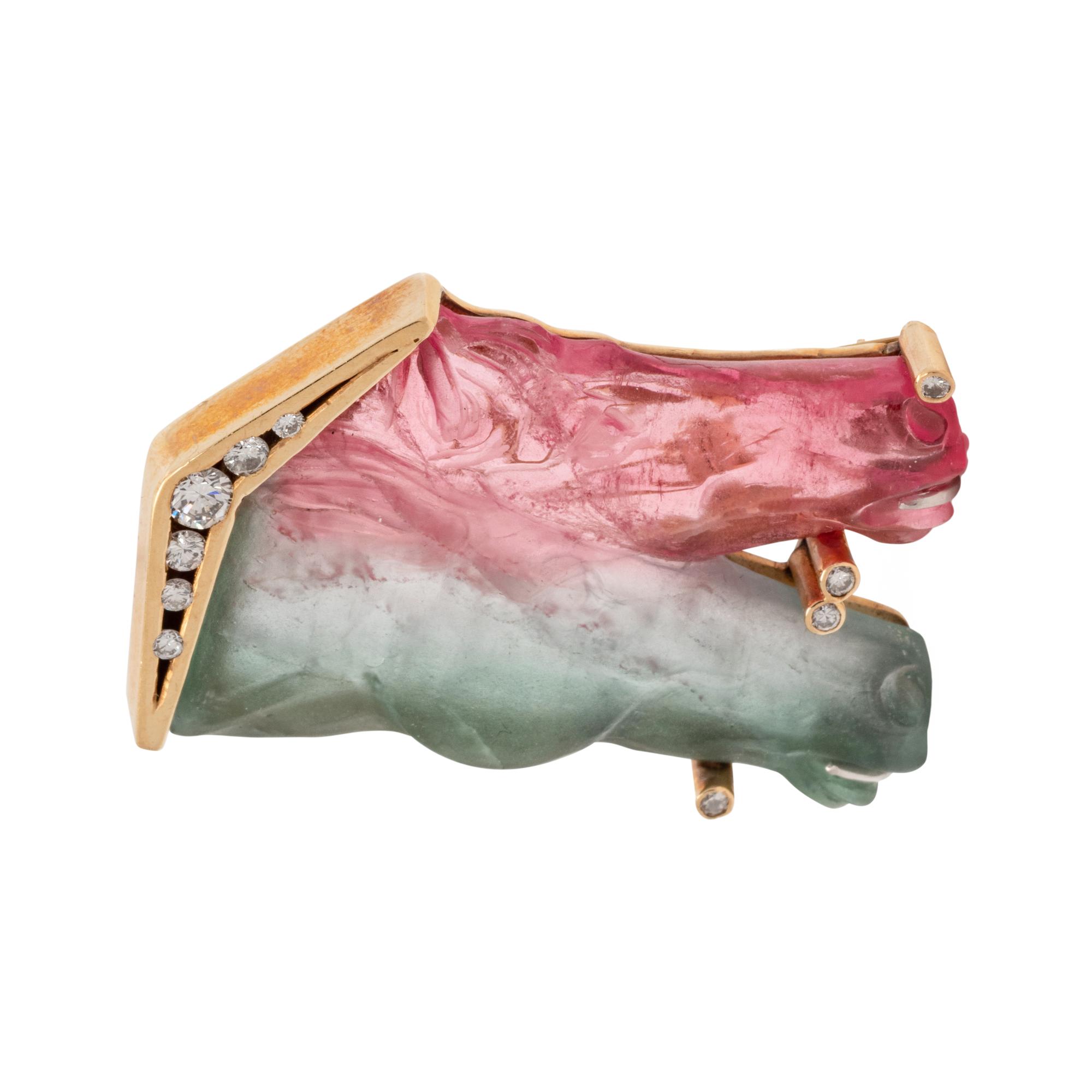 BICOLOR TOURMALINE AND DIAMOND HORSE HEAD BROOCH
