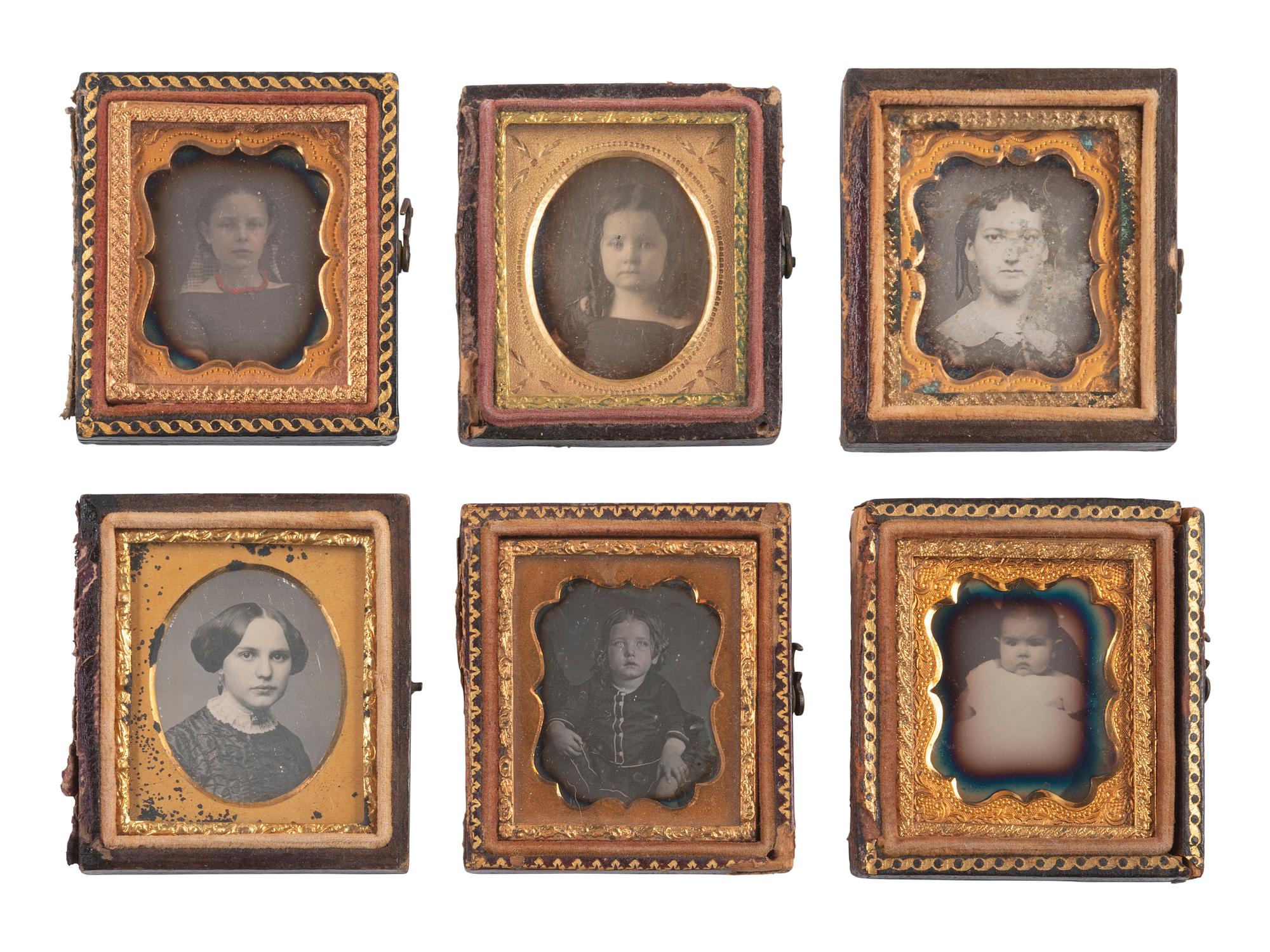 [EARLY PHOTOGRAPHY]. 74 sixteenth plate daguerreotypes of men, women, & children of varying ages.