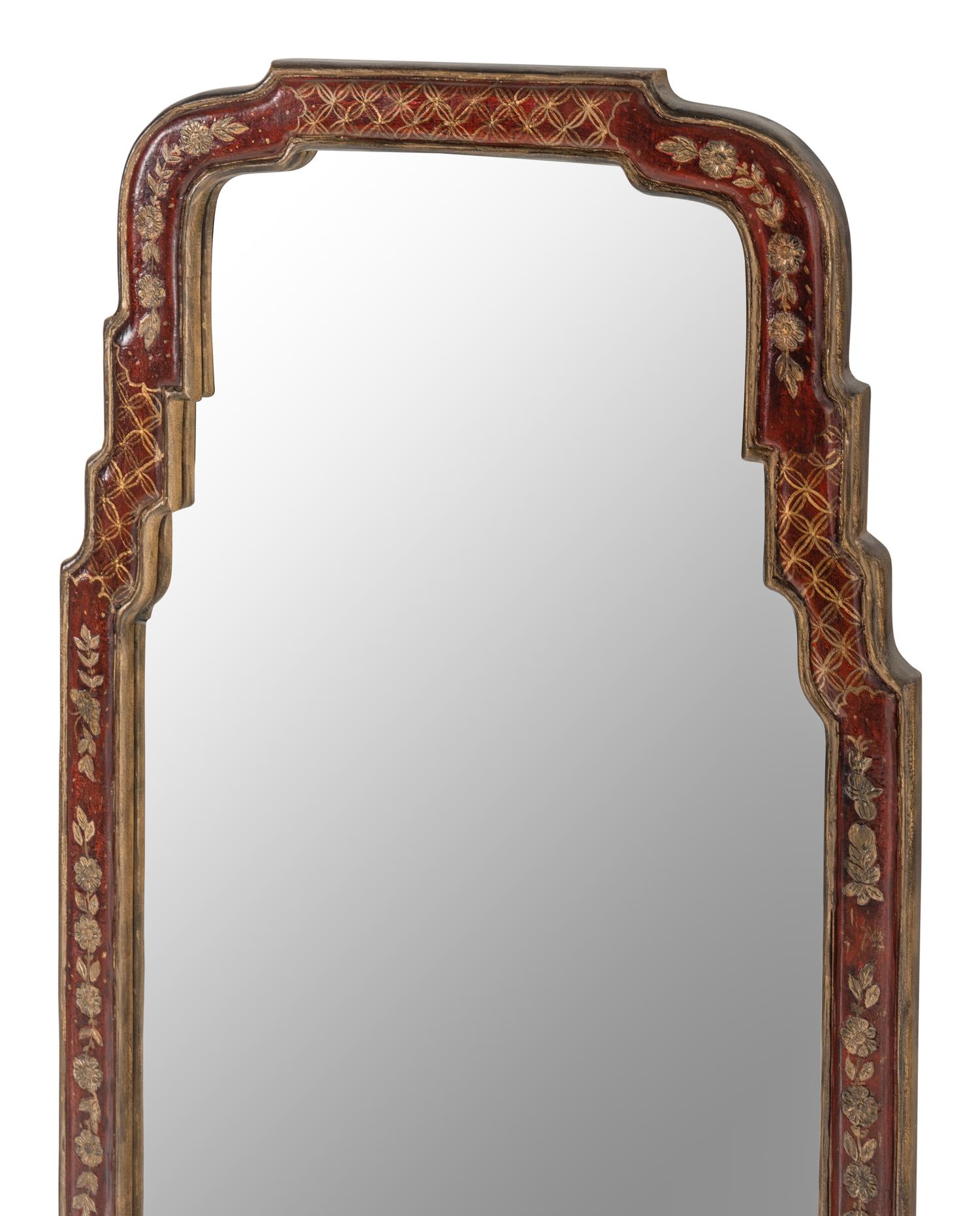 A Queen Anne Style Red Japanned Pier Mirror