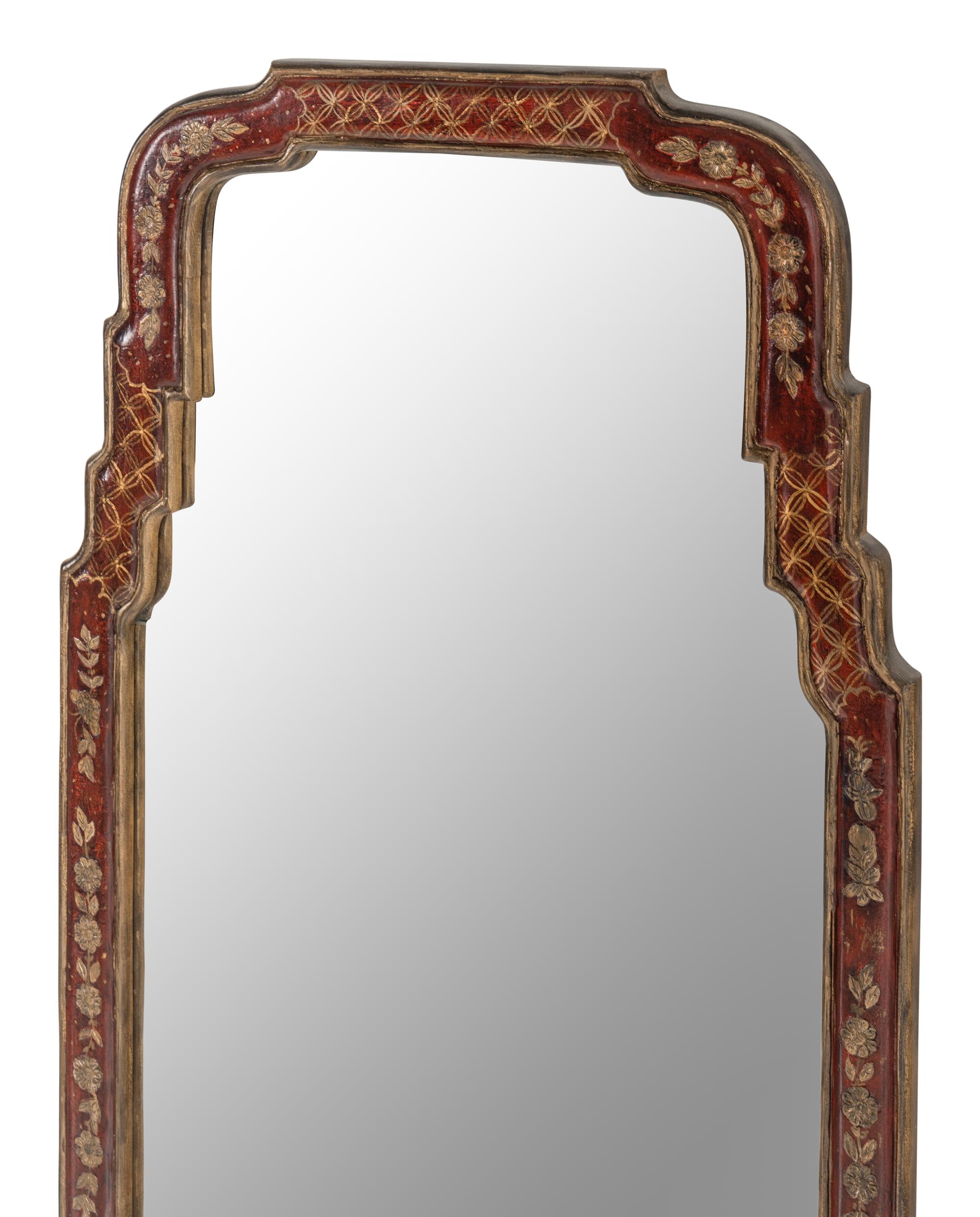 A Queen Anne Style Red Japanned Pier Mirror