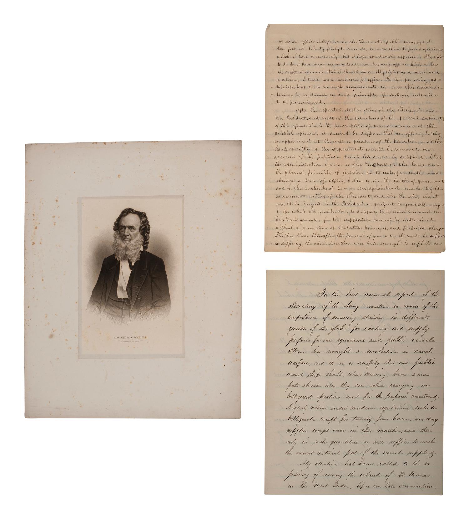 [CIVIL WAR] -- WELLES, Gideon (1802-1878). Small archive containing telegrams signed by Secretary of the Navy Gideon Welles in May 1865, and other correspondence.