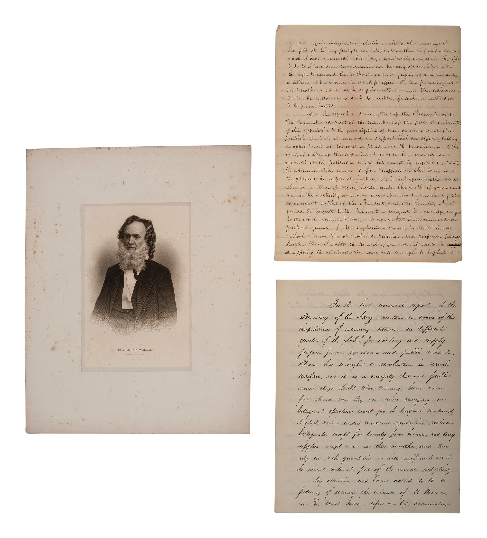 [CIVIL WAR] -- WELLES, Gideon (1802-1878). Small archive containing telegrams signed by Secretary of the Navy Gideon Welles in May 1865, and other correspondence.