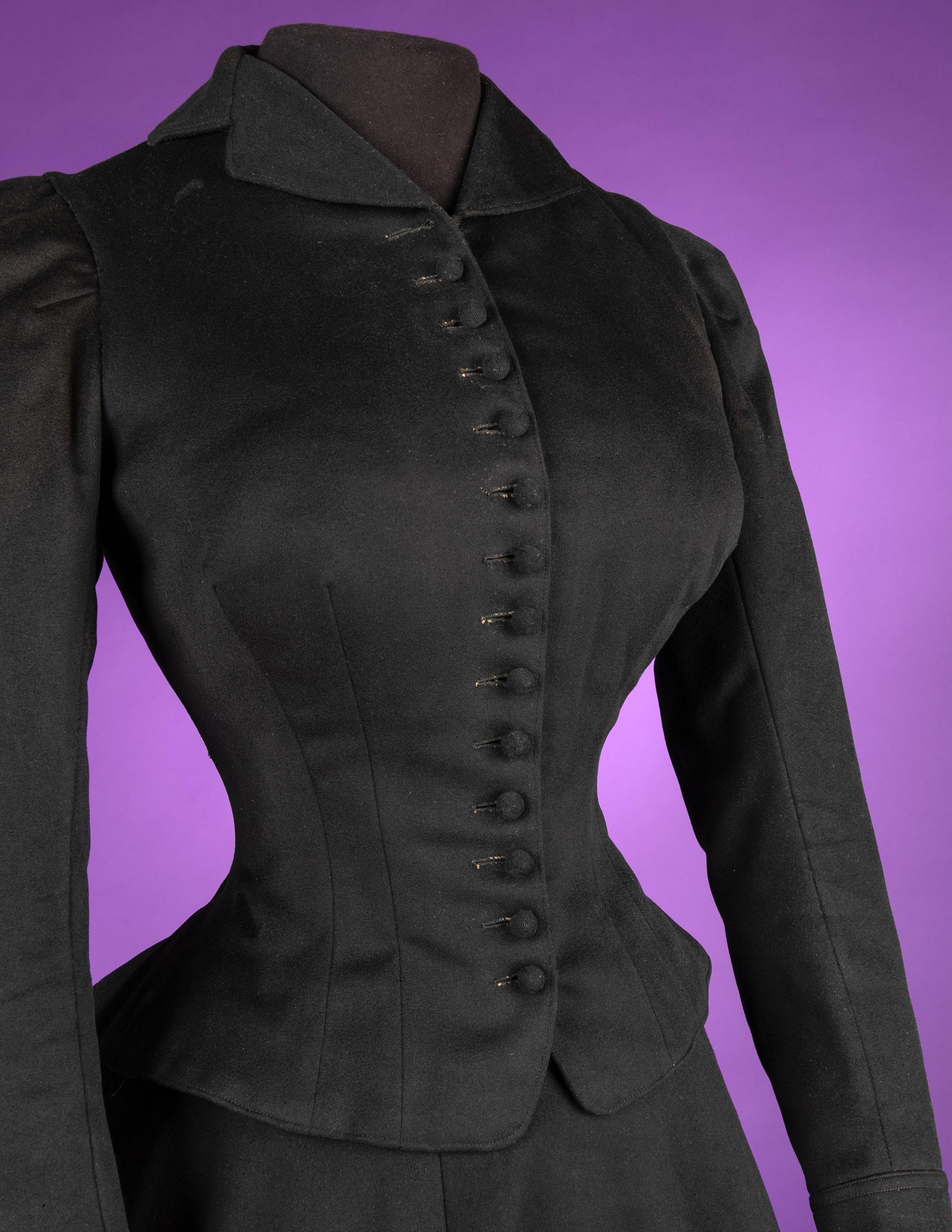 Collection of Four 19th Century Black Wool Riding Clothes, 1880-1890