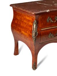 A Louis XV Style Gilt Bronze Mounted Parquetry Marble-Top Commode