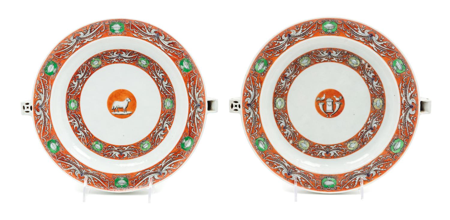 A Pair of Chinese Export Porcelain Warming Dishes Width of each 11 inches. — CIRCA 1795