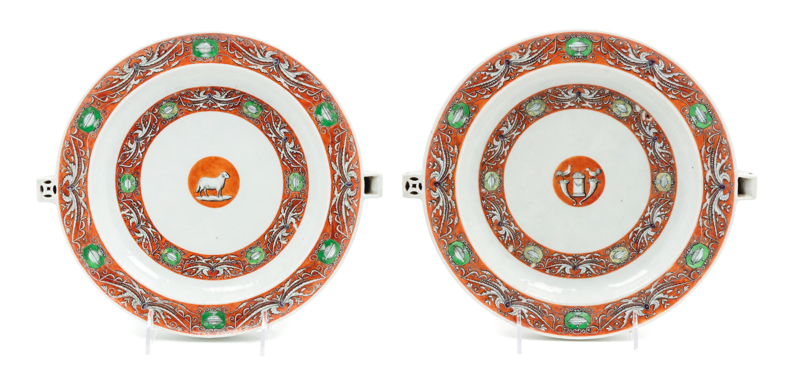 A Pair of Chinese Export Porcelain Warming Dishes Width of each 11 inches. — CIRCA 1795