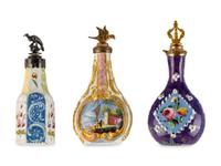 Three South Staffordshire Enamel Scent Bottles