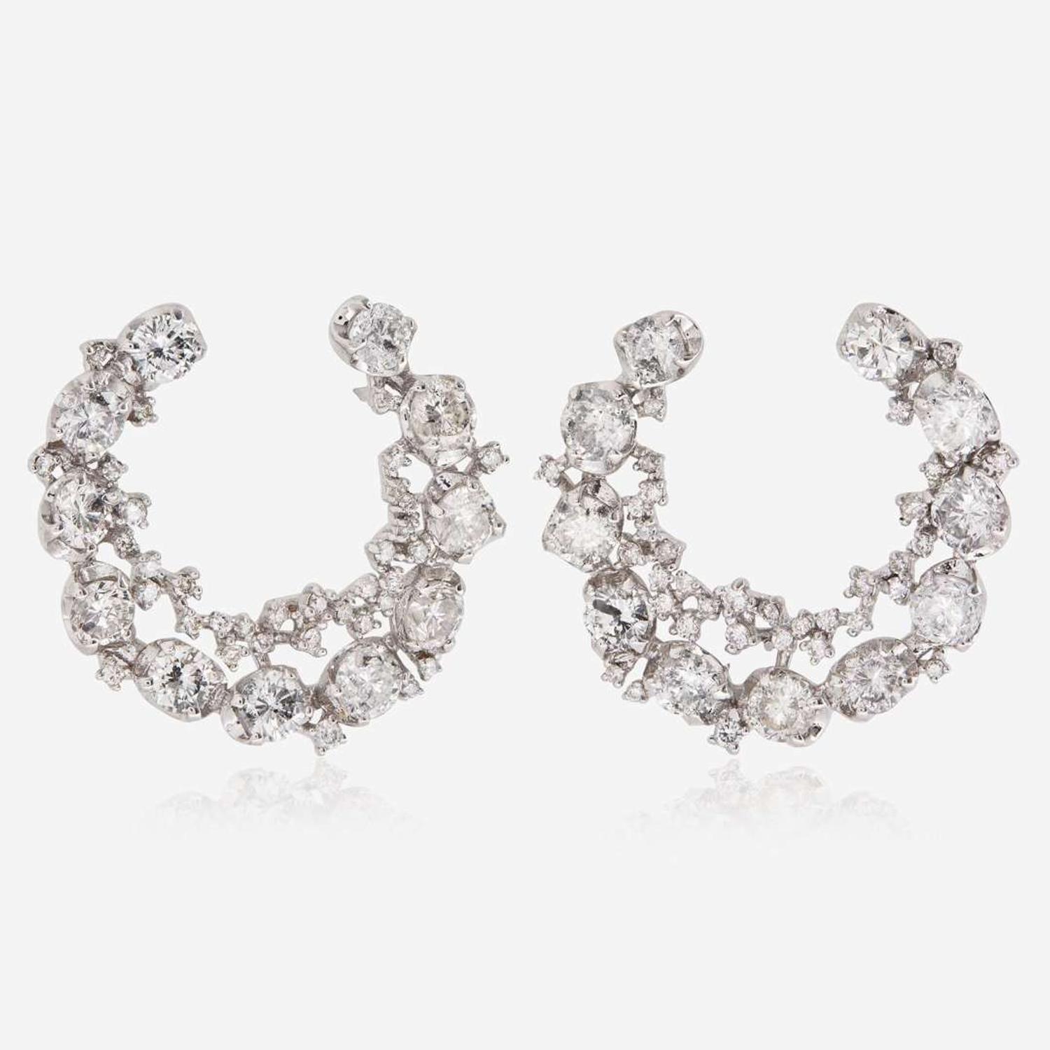 A Pair of 18K White Gold and Diamond Earrings