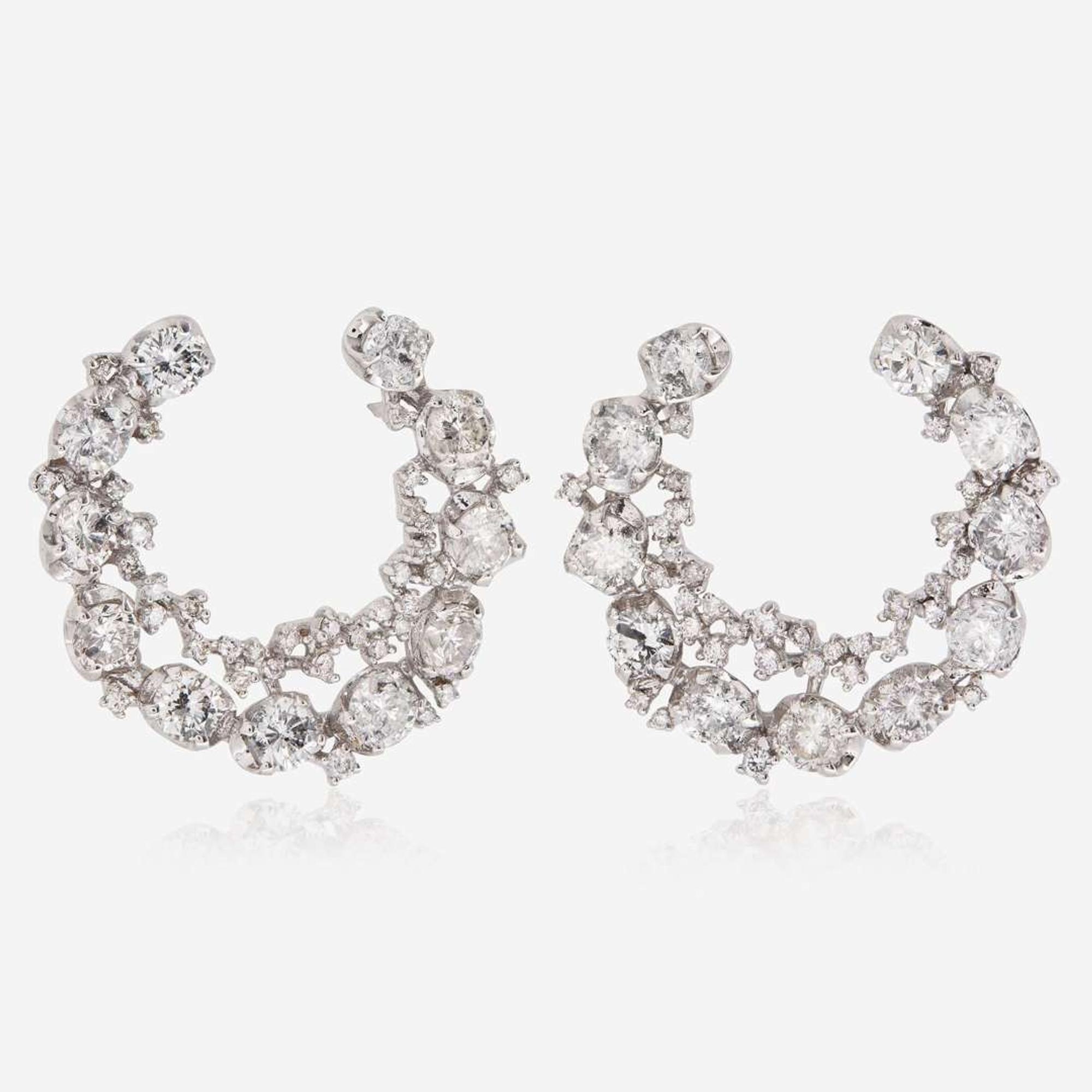 A Pair of 18K White Gold and Diamond Earrings