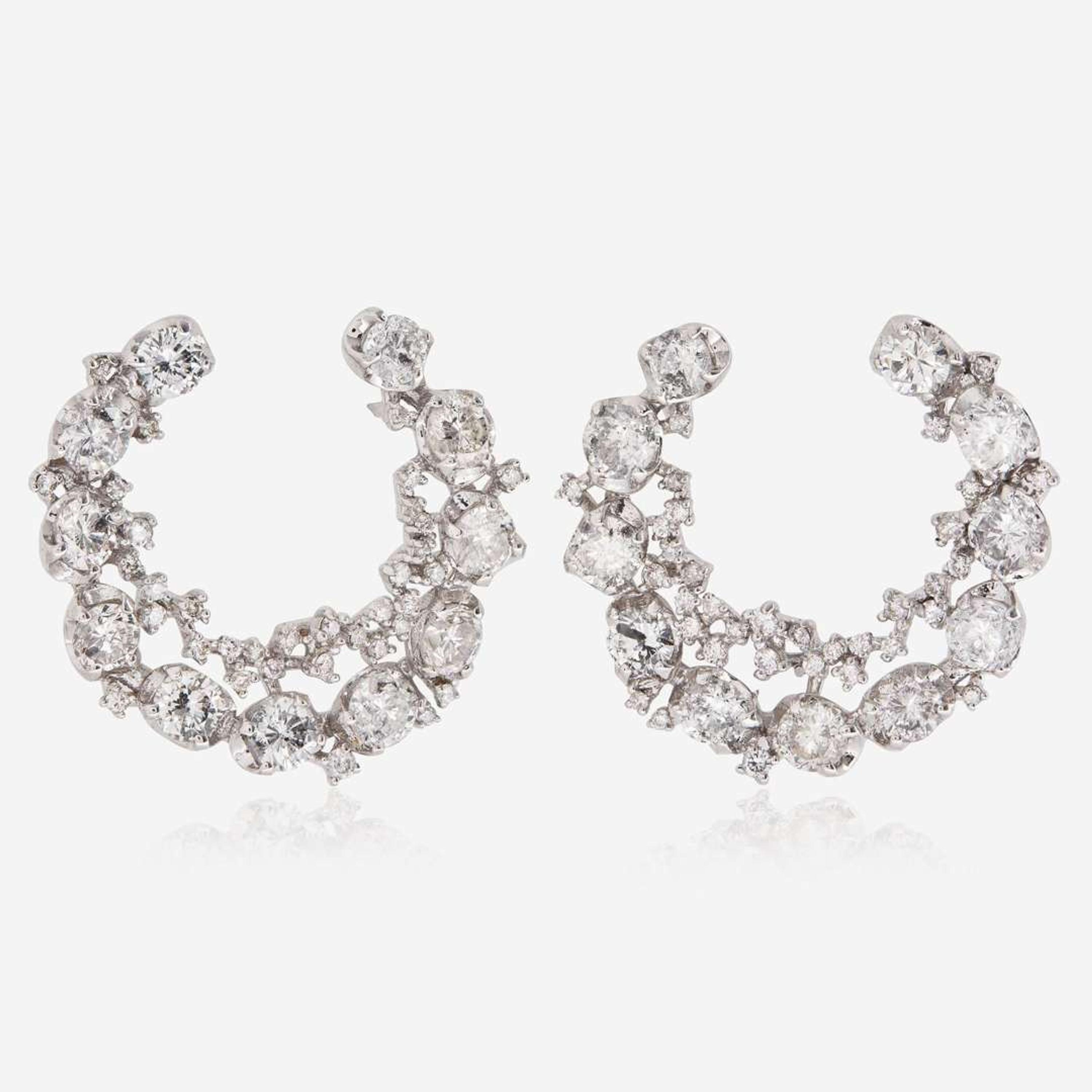 A Pair of 18K White Gold and Diamond Earrings