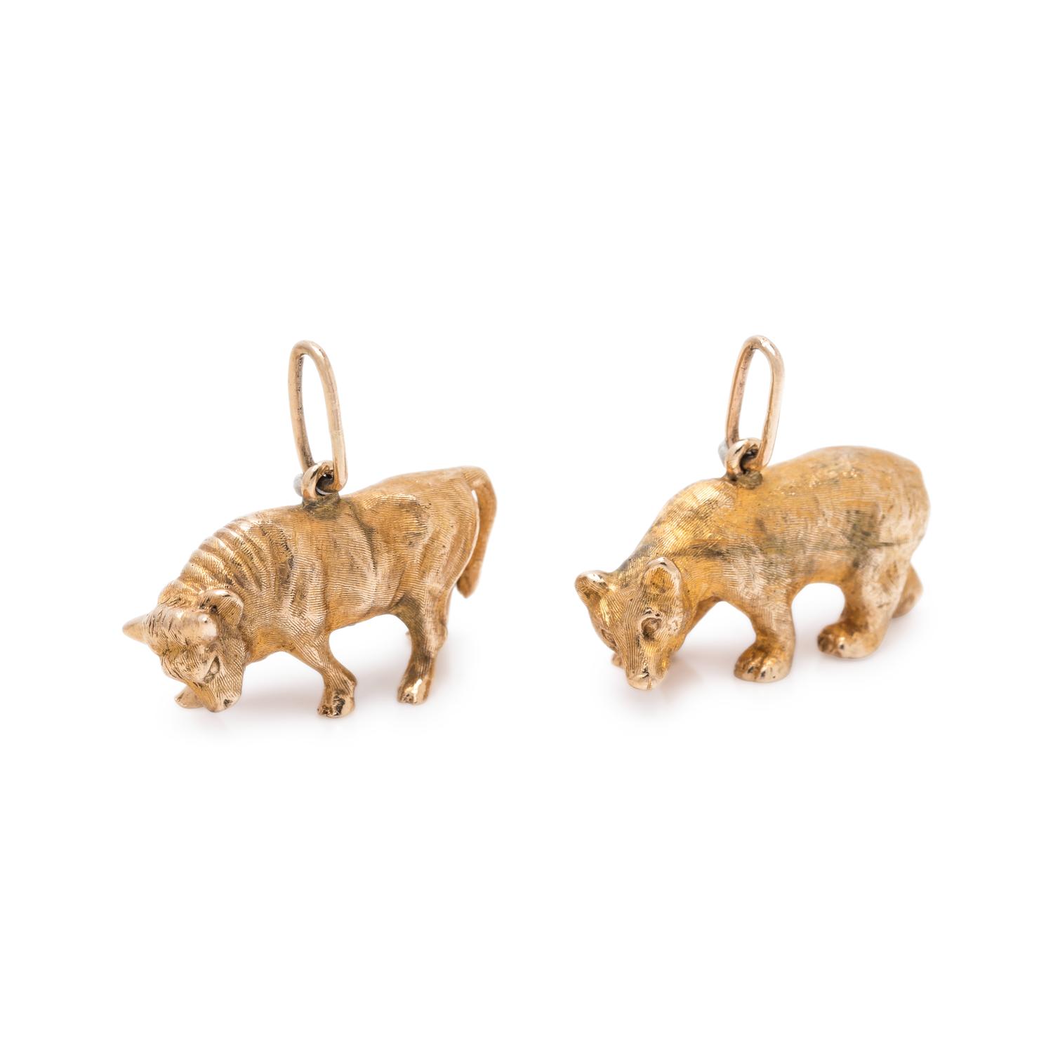 YELLOW GOLD BULL AND BEAR PENDANTS