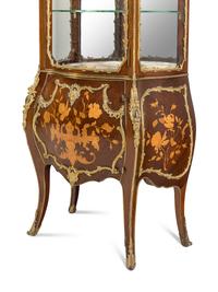 A Louis XV Style Gilt Bronze Mounted Mahogany and Marquetry Vitrine Cabinet