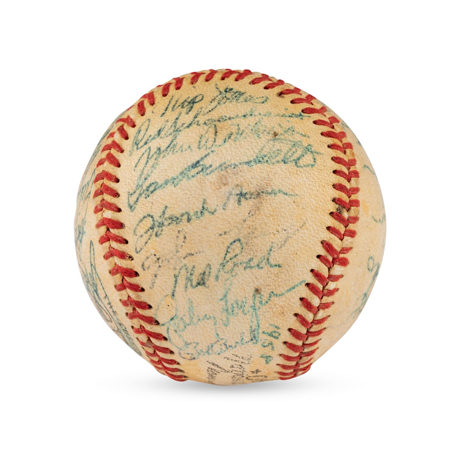 A 1957 World Series Champions Milwaukee Braves Team Signed Autograph Baseball Including Hank Aaron (JSA Letter of Authenticity),