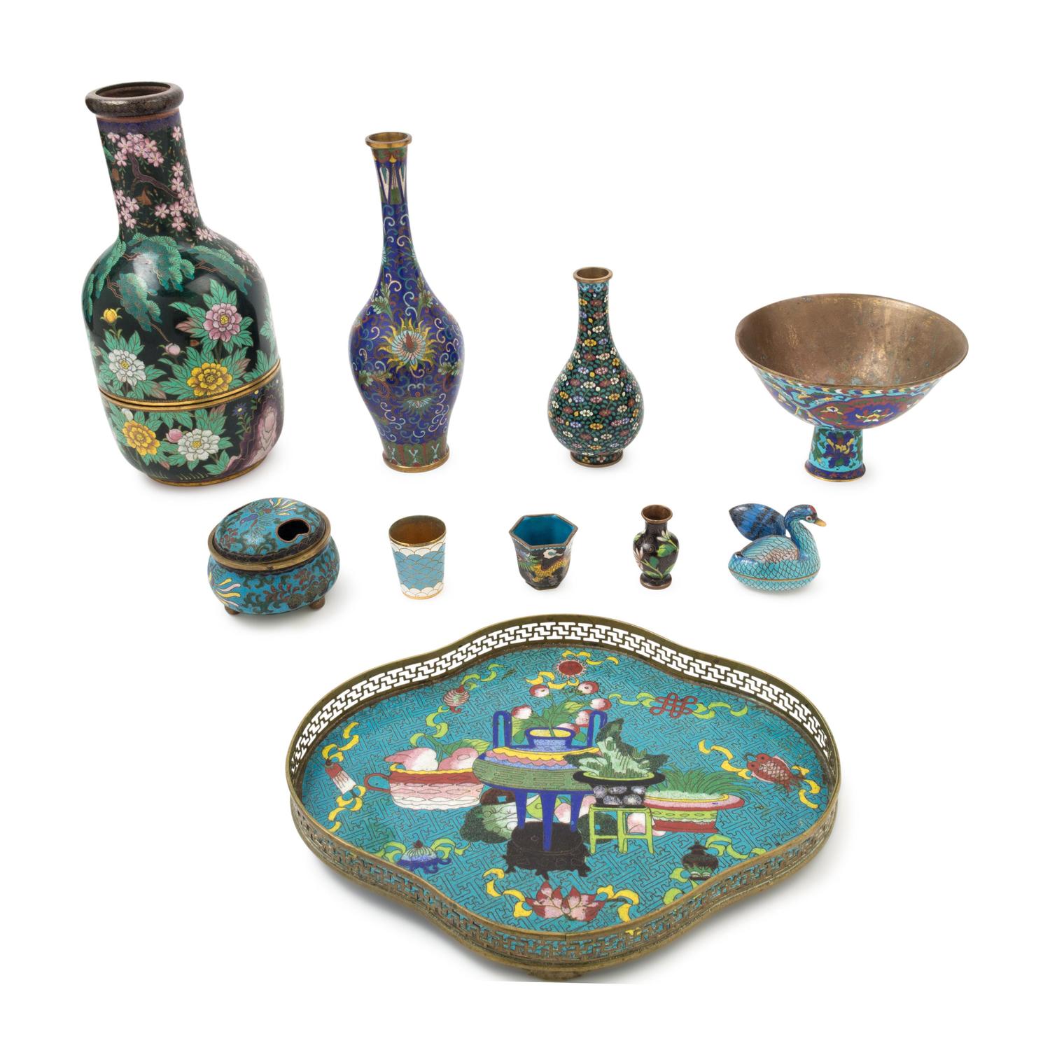 Ten Chinese Cloissoné Enamel Wares