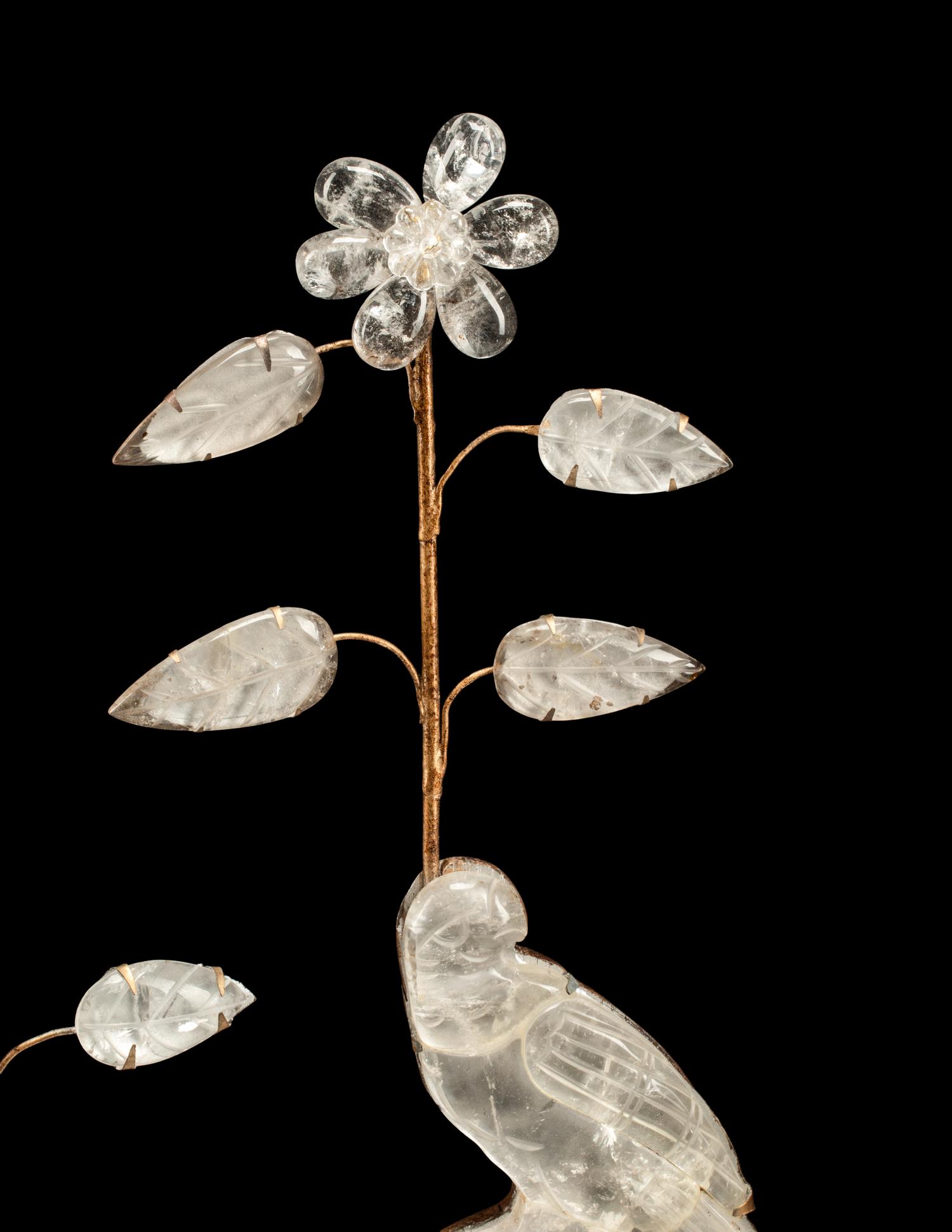 A Pair of Gilt Metal and Rock Crystal Two-Light Sconces