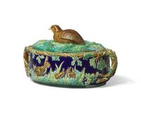 An English Majolica Covered Game Pie Tureen