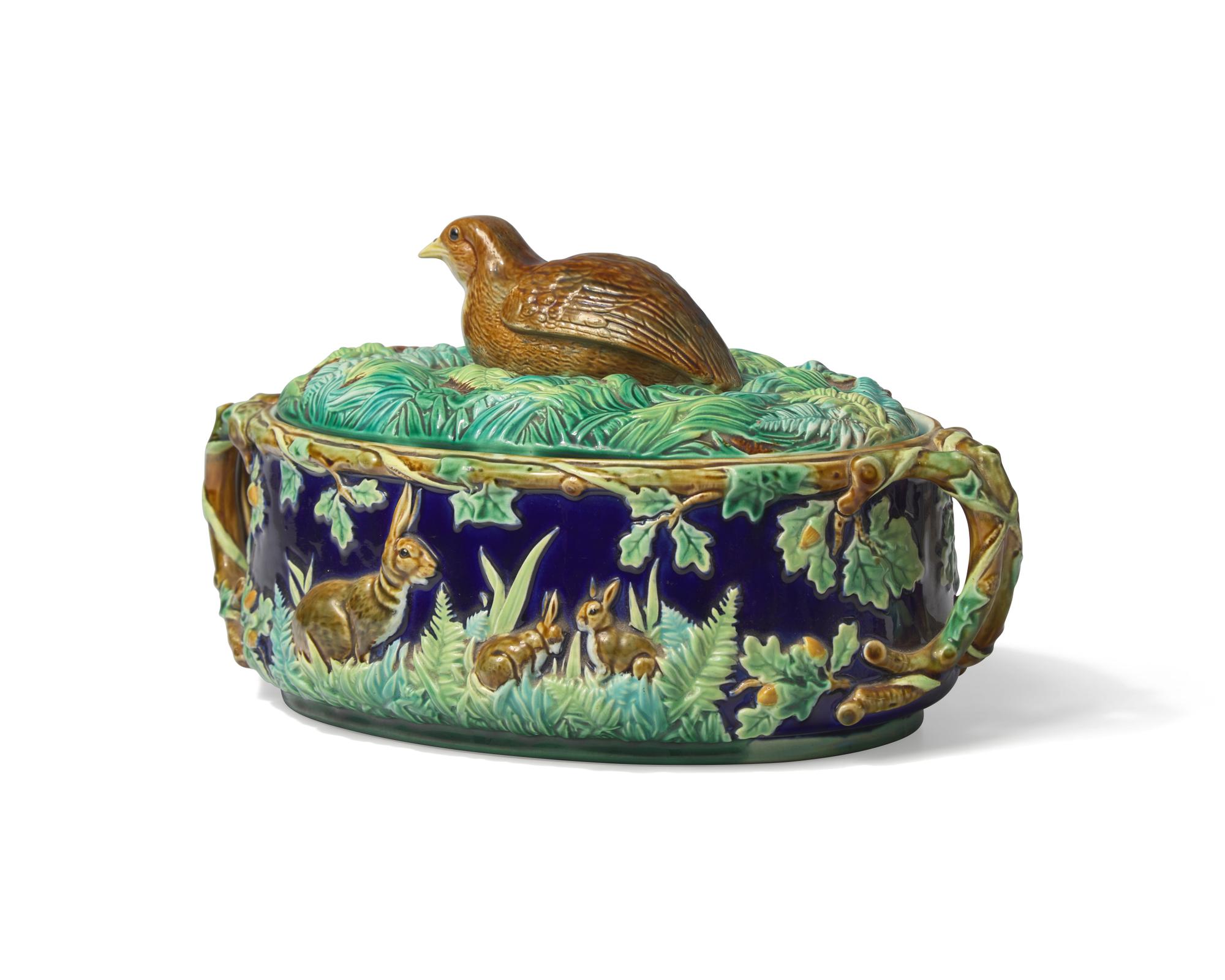 An English Majolica Covered Game Pie Tureen